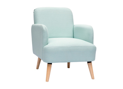 Fauteuil scandinave en tissu menthe &agrave; l'eau et bois clair ISKO