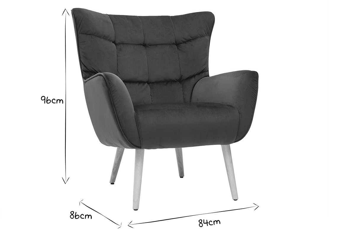 Fauteuil scandinave en tissu velours bleu p�trole et bois clair AVERY