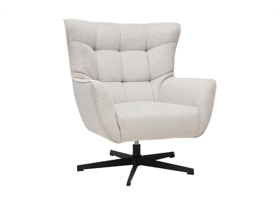 Fauteuil scandinave pivotant en tissu effet velours textur&eacute; beige et m&eacute;tal AVERY