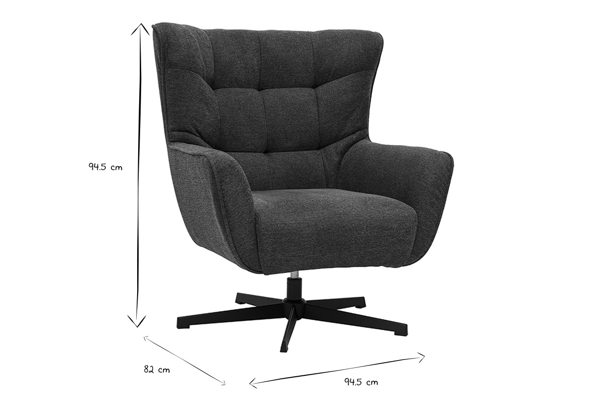 Fauteuil scandinave noir et blanc avec dimensions indiqu�es.