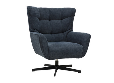 Fauteuil scandinave pivotant en tissu effet velours textur&eacute; bleu fonc&eacute; et m&eacute;tal AVERY