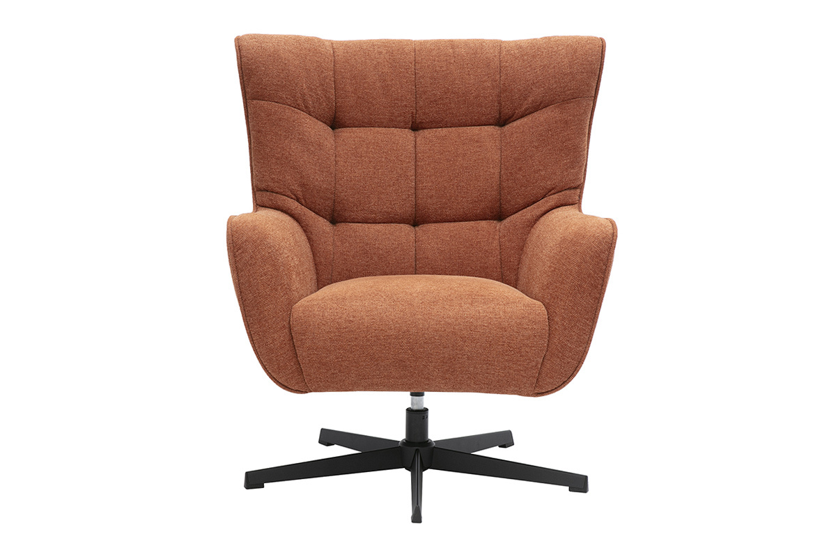 Fauteuil scandinave pivotant tissu terre br�l�e, vue de face.