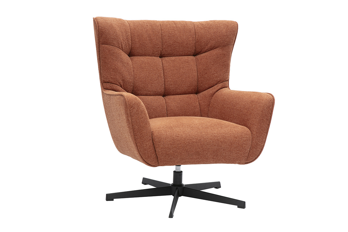 Fauteuil pivotant AVERY en tissu velours terre br�l�e, vue de 3/4.