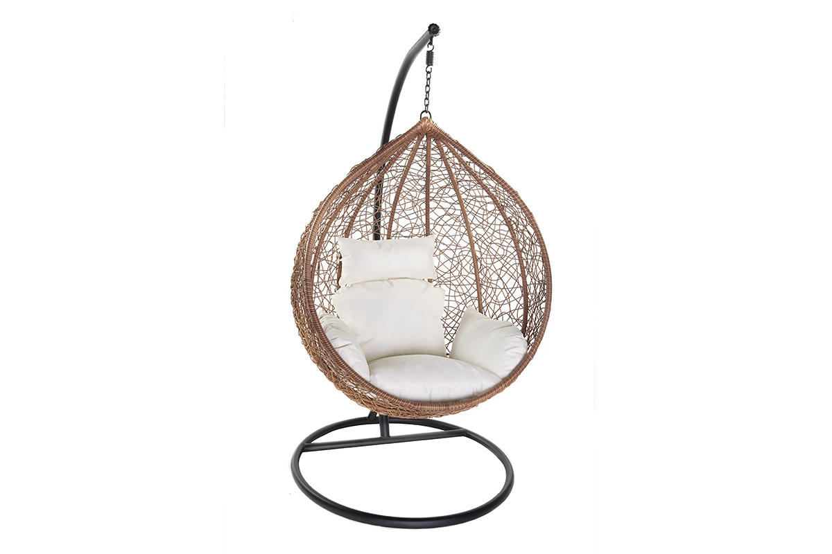 Fauteuil suspendu rotin sur pied en r�sine et m�tal noir MOJO