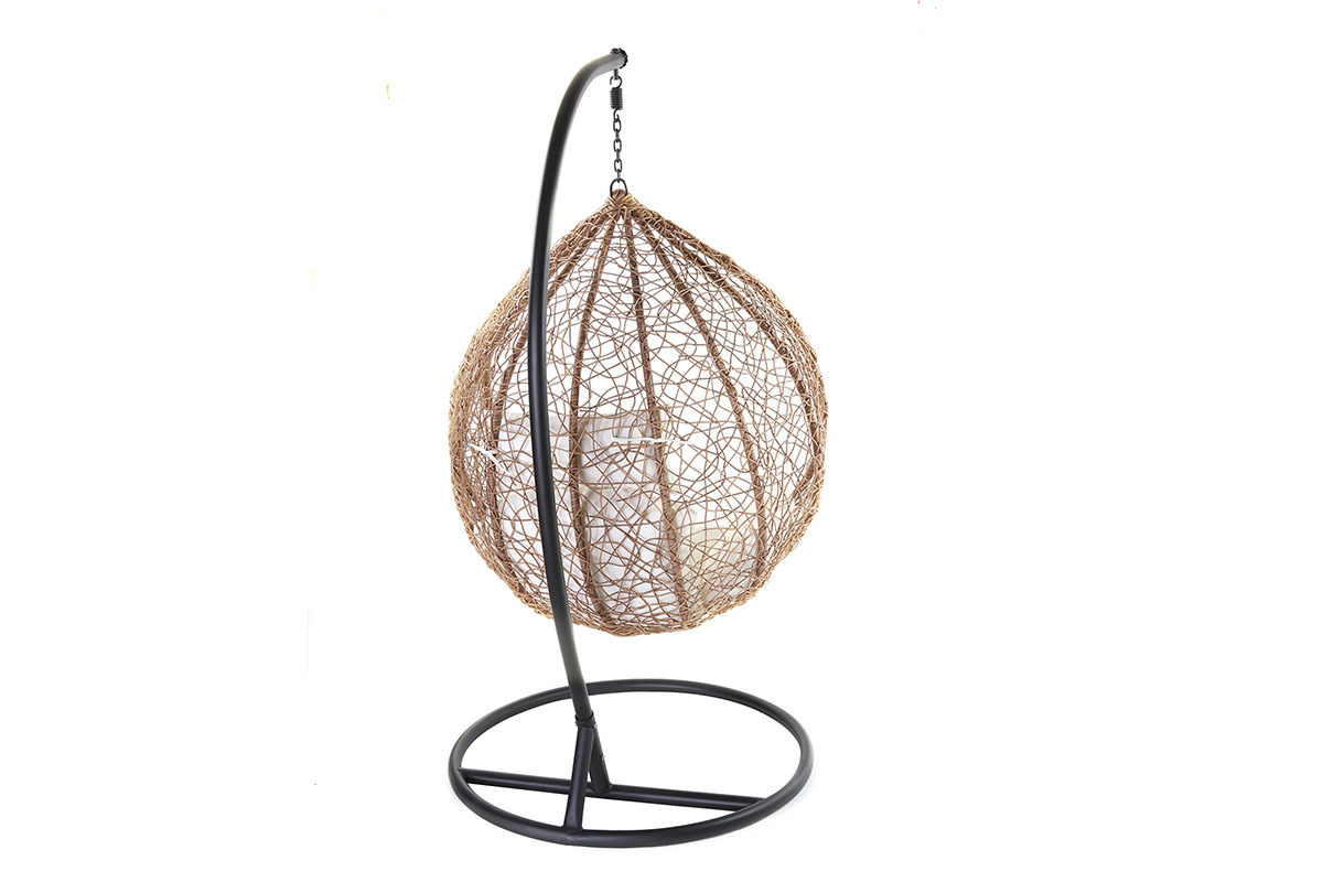 Fauteuil suspendu rotin sur pied en r�sine et m�tal noir MOJO