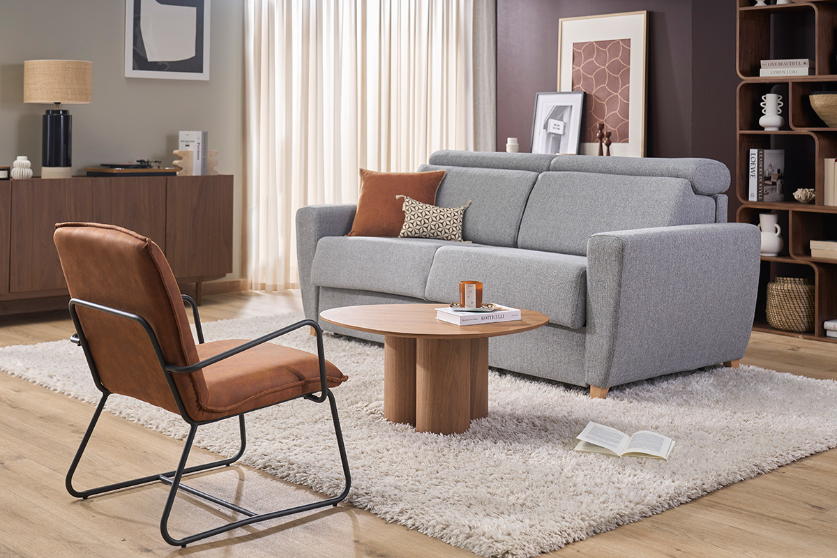 Fauteuil vintage marron et m�tal noir MERCY