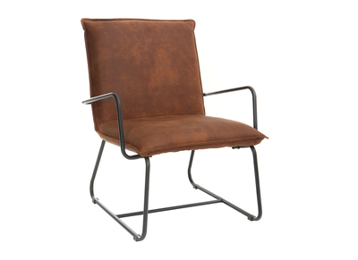 Fauteuil vintage marron et m&eacute;tal noir MERCY