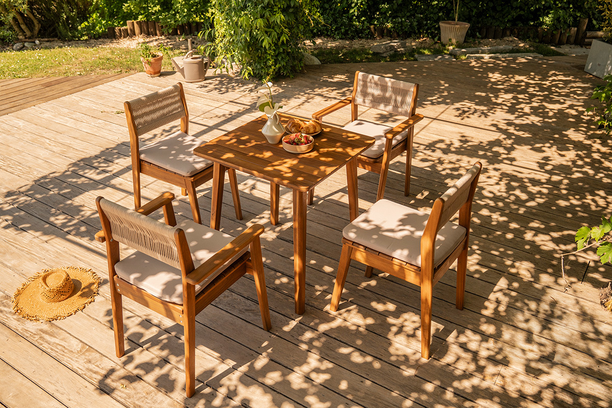Fauteuils de jardin en bois massif et corde tress�e (lot de 2) ZEPHYR