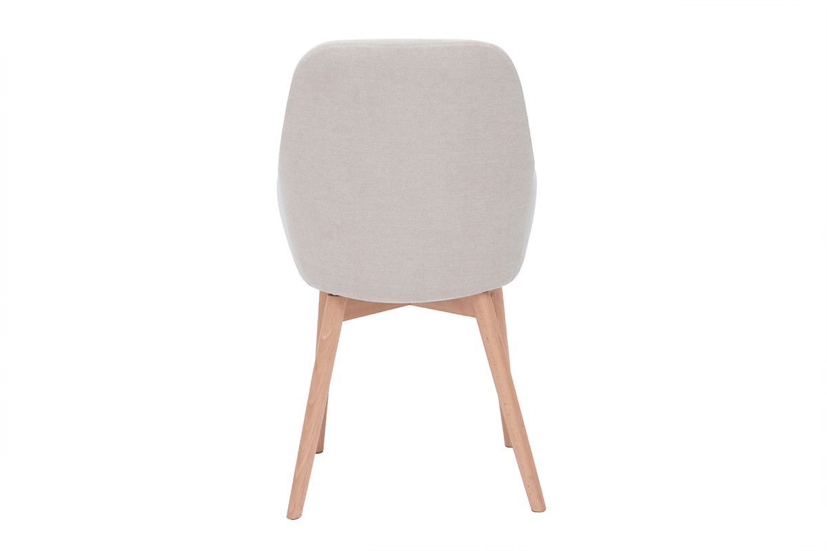 Fauteuil scandinave beige vu de dos avec pieds en bois clair.