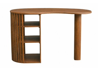 Ilot - table de bar avec rangements en bois fonc&eacute; manguier massif H90 cm LOBIO