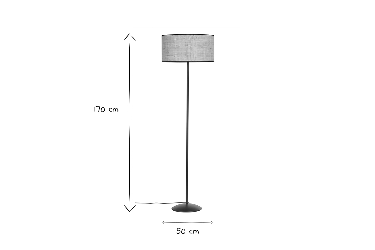 Dimensions du lampadaire ALOE en noir et blanc : H170 cm, L50 cm, vue de c�t�.
