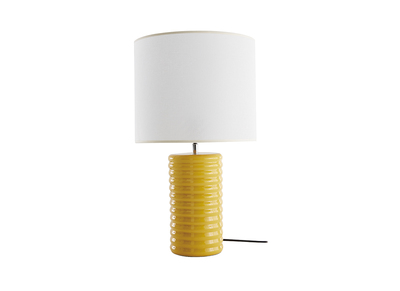 Lampe &agrave; poser en c&eacute;ramique &eacute;maill&eacute;e jaune et abat-jour &eacute;cru H53 cm BERRO