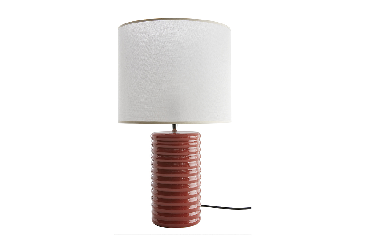 Lampe � poser en c�ramique �maill�e terracotta et abat-jour �cru H53 cm BERRO