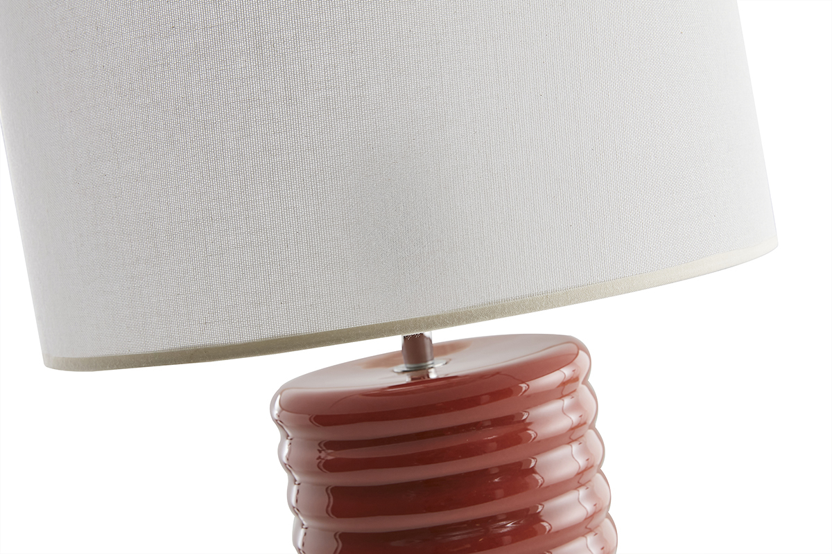 Lampe � poser en c�ramique �maill�e terracotta et abat-jour �cru H53 cm BERRO