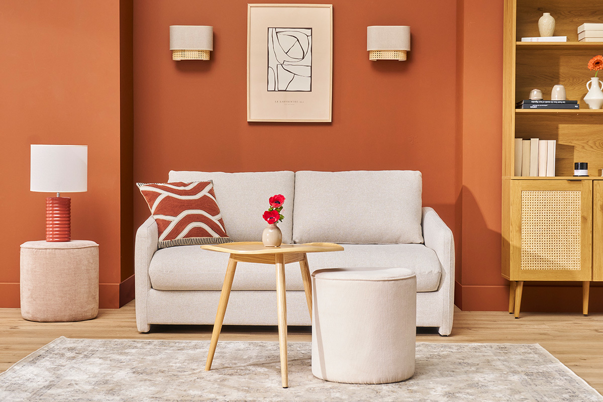 Lampe � poser en c�ramique �maill�e terracotta et abat-jour �cru H53 cm BERRO