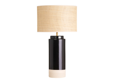 Lampe &agrave; poser noire en c&eacute;ramique et abat-jour en rabane H64 cm MAJES