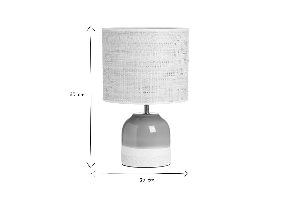 Lampe � poser verte en c�ramique et abat-jour en rabane H35 cm PIEGA