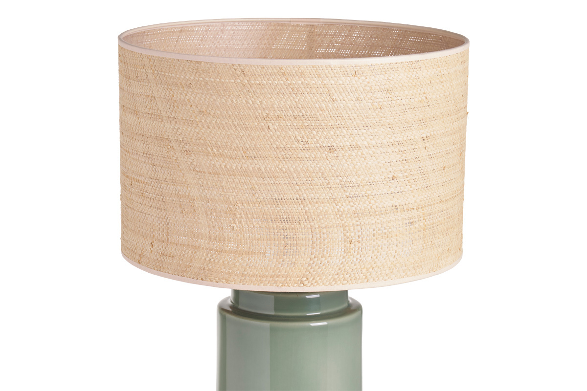 Lampe � poser verte en c�ramique et abat-jour en rabane H64 cm MAJES