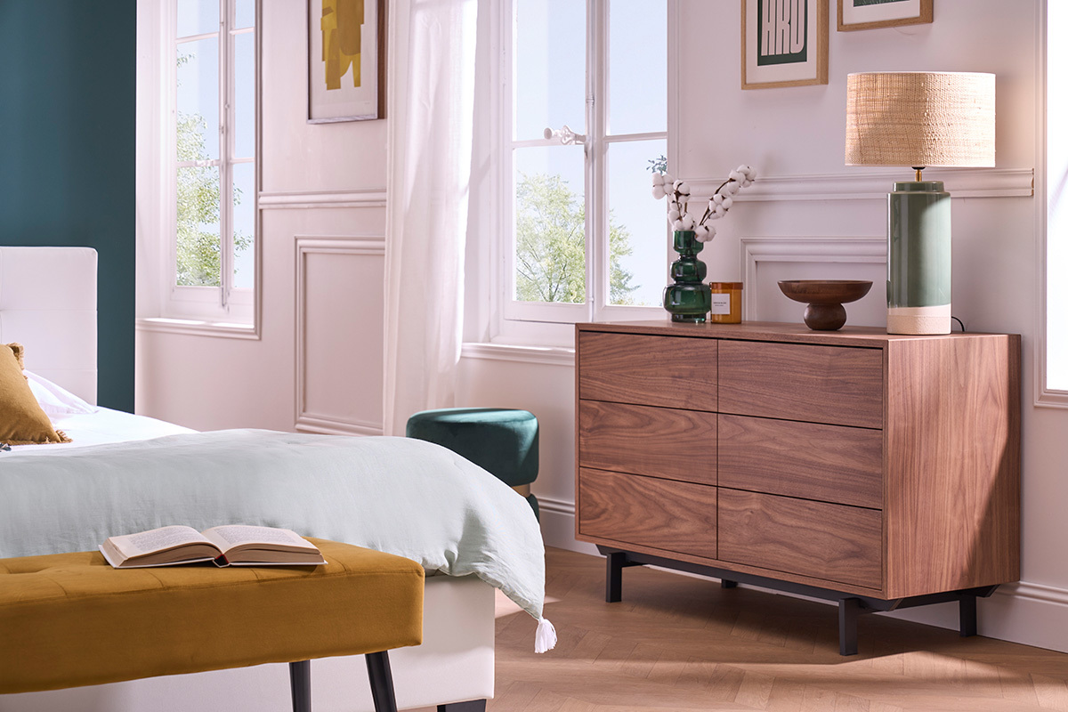 Lampe � poser verte en c�ramique et abat-jour en rabane H64 cm MAJES