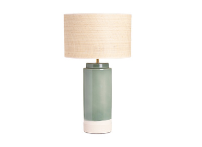 Lampe &agrave; poser verte en c&eacute;ramique et abat-jour en rabane H64 cm MAJES