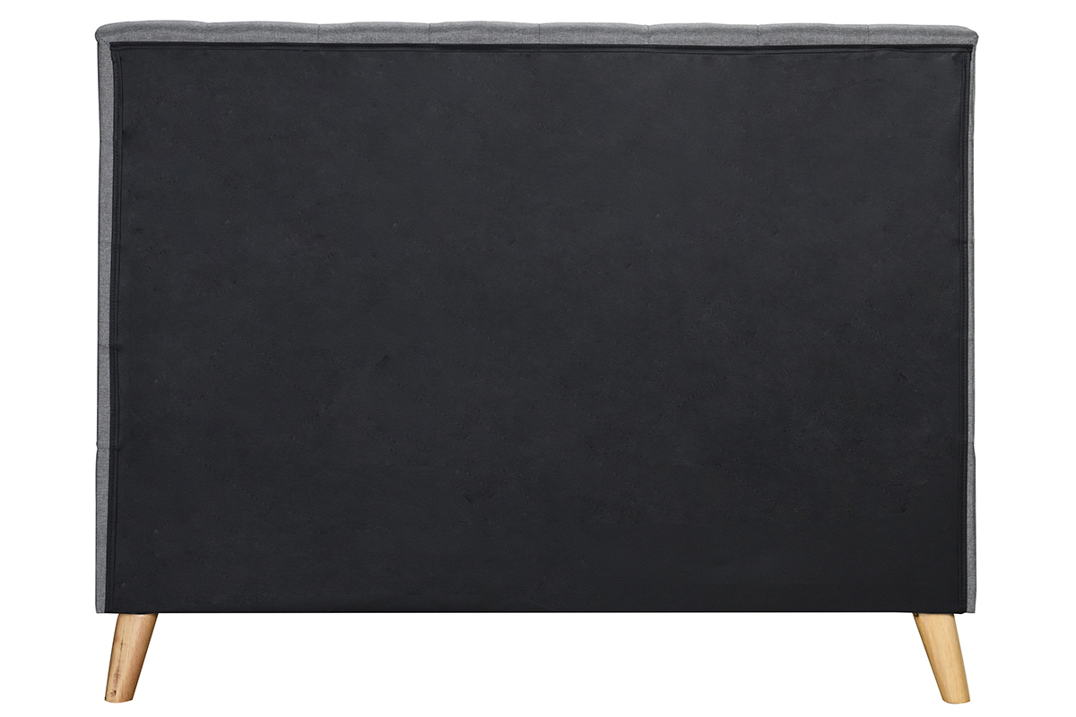 Lit 2 places 140x200cm en bois et tissu gris capitonn� LYNN