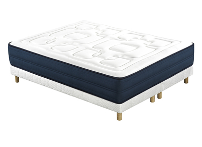 Lit 2 places 160x200 cm avec sommiers tapissiers et matelas avec accueil mousse m&eacute;moire de forme BENJI