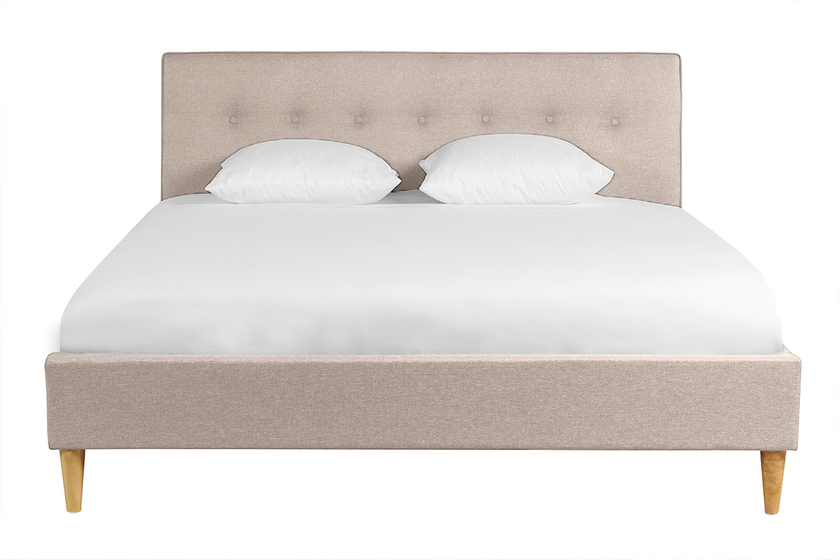 Lit 2 places 160x200 cm avec t�te de lit en tissu beige LEONCE