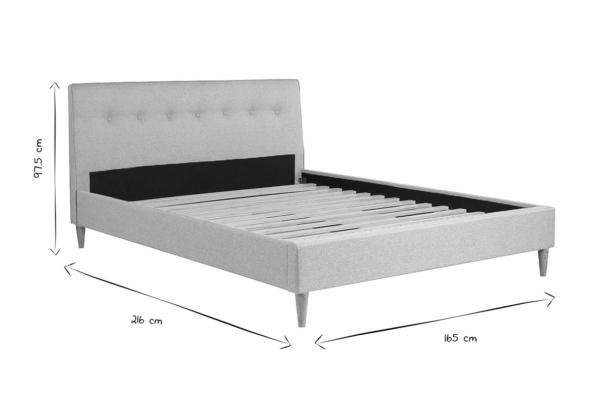 Lit 2 places 160x200 cm avec t�te de lit en tissu beige LEONCE