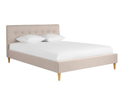 Lit 2 places 160x200 cm avec t&ecirc;te de lit en tissu beige LEONCE