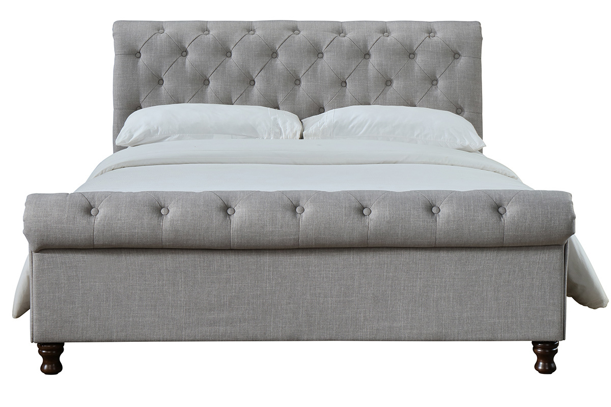 Lit 2 places 160x200 cm en tissu gris capitonn� RILEY