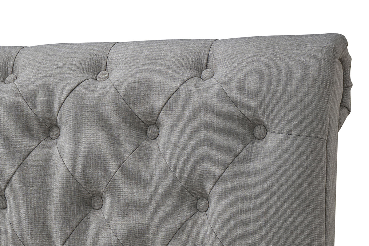 Lit 2 places 160x200 cm en tissu gris capitonn� RILEY