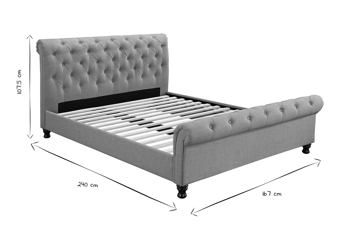 Lit 2 places 160x200 cm en tissu gris capitonn� RILEY