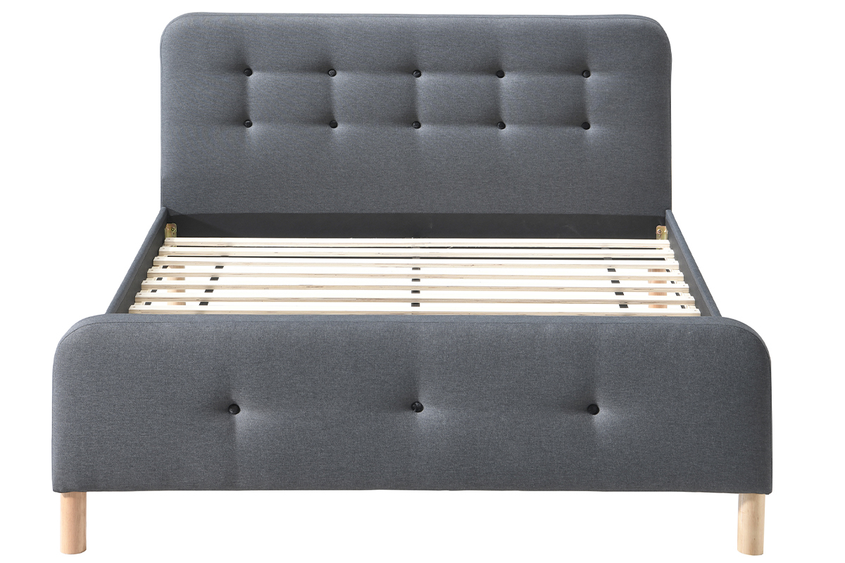 Lit 2 places 160x200 cm en tissu gris fonc� capitonn� HOLSEN