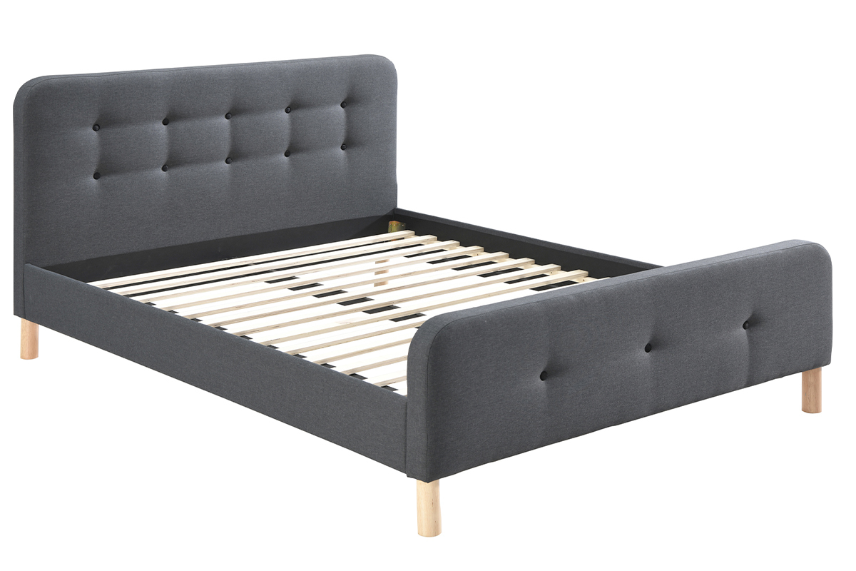 Lit 2 places 160x200 cm en tissu gris fonc� capitonn� HOLSEN