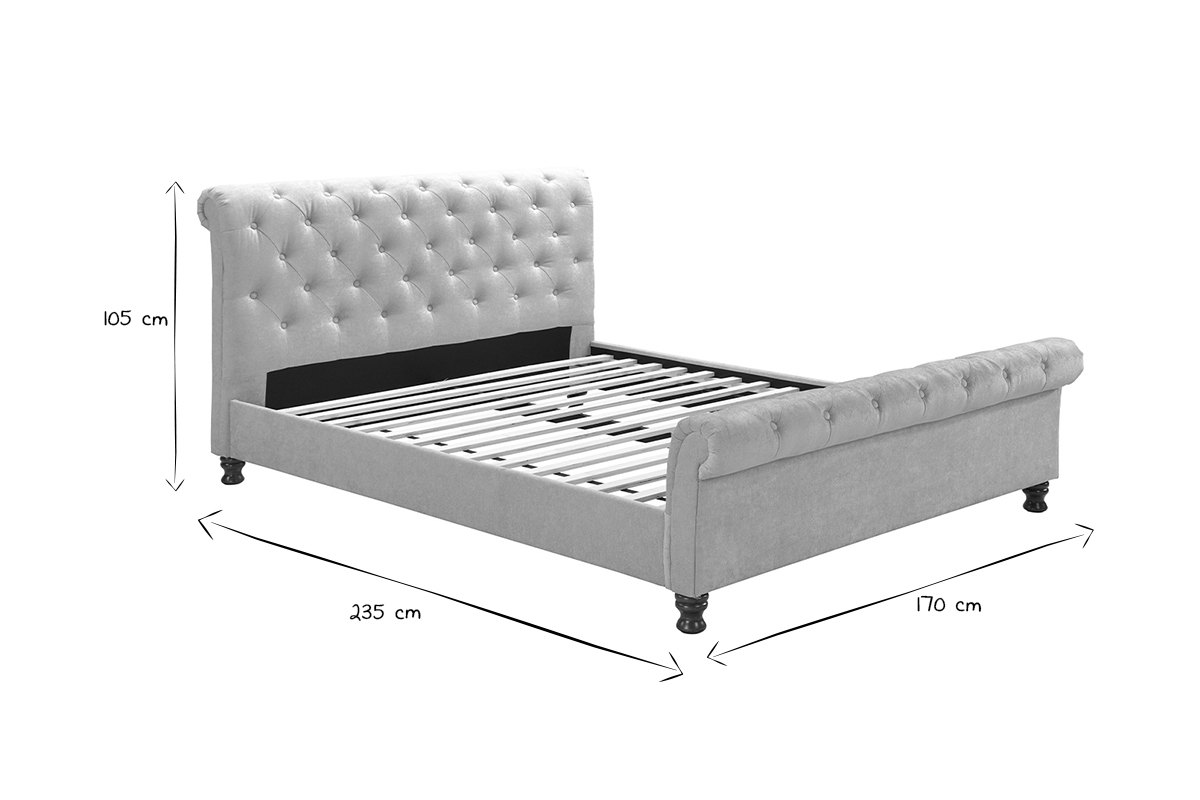 Lit 2 places 160x200 cm en tissu velours beige capitonn� RILEY