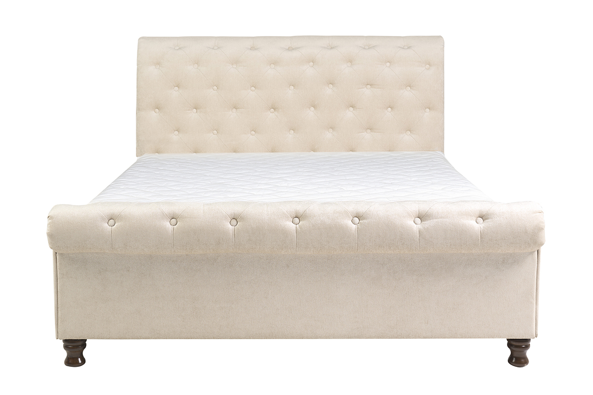 Lit 2 places 160x200 cm en tissu velours beige capitonn� RILEY