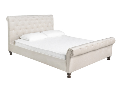 Lit 2 places 160x200 cm en tissu velours beige capitonn&eacute; RILEY