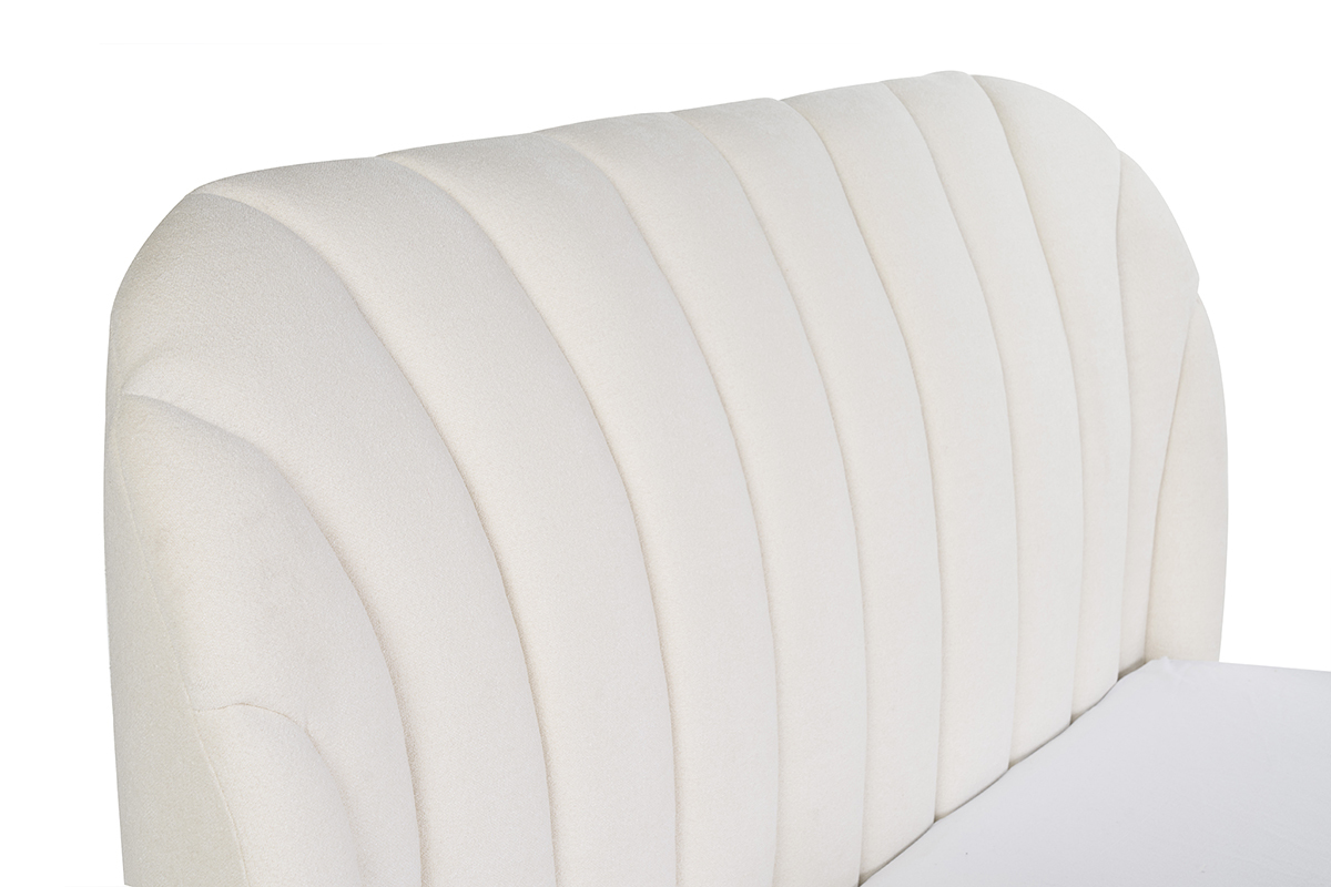 Lit 2 places 160x200 en tissu effet laine boucl�e blanc, design coquillage