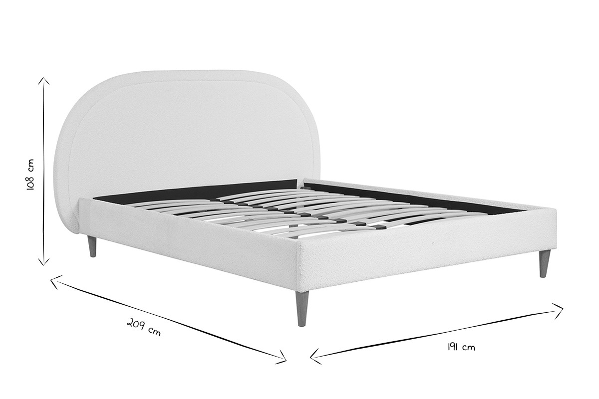 Lit double 160x200 avec t�te arrondie, dimensions 108x209x191 cm en noir et blanc.