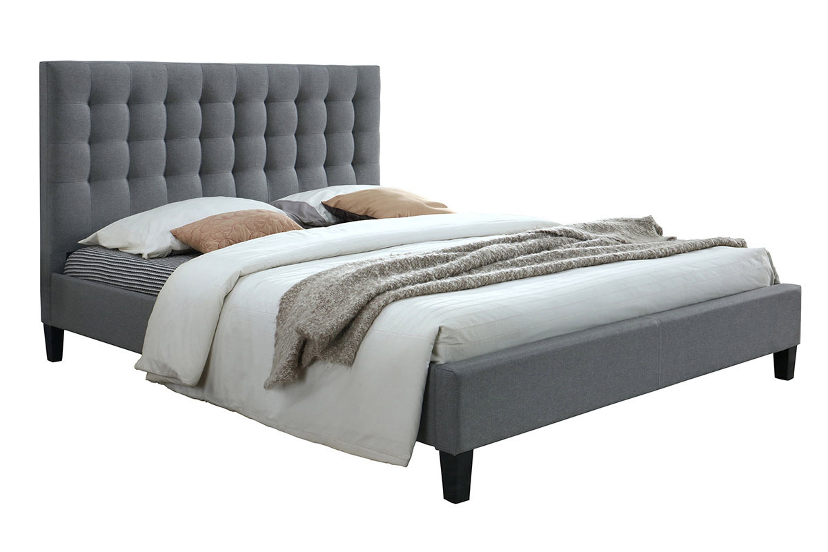 Lit 2 places 160x200 en tissu gris clair capitonn� DANAE