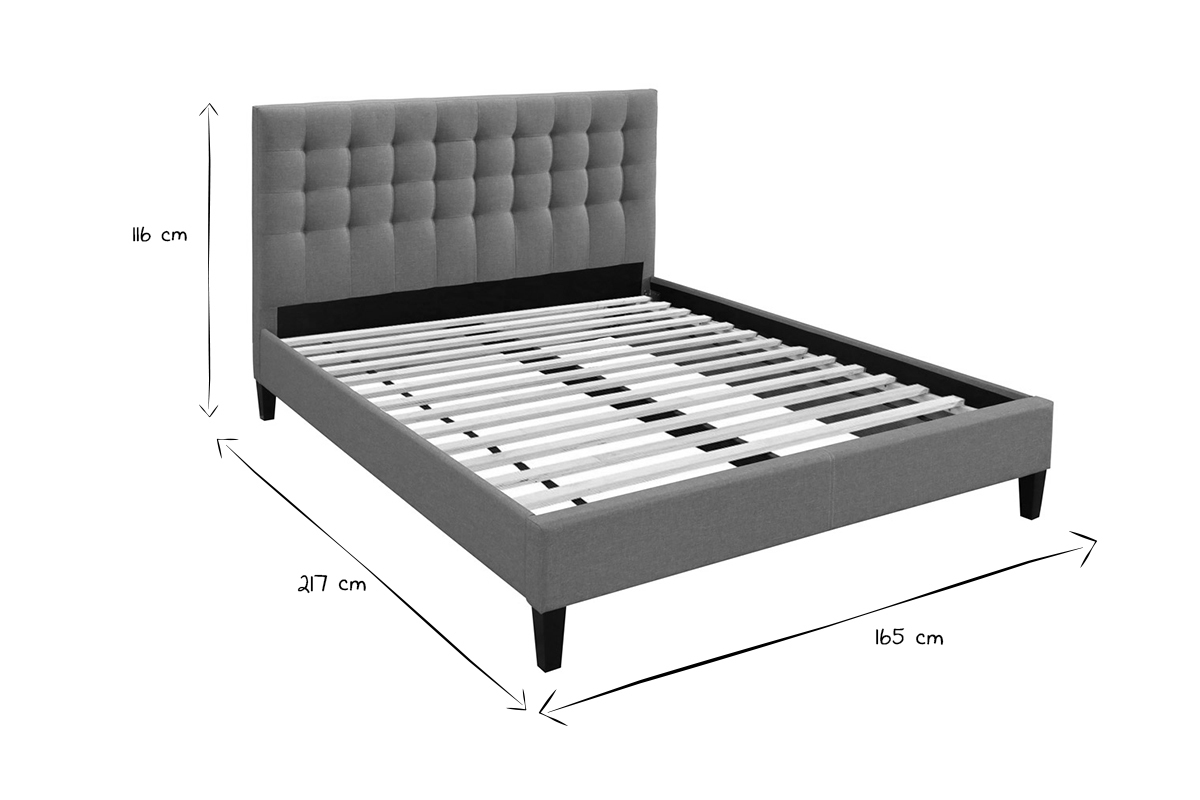 Lit 2 places 160x200 en tissu gris clair capitonn� DANAE