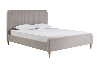 Lit 2 places 160x200 en tissu textur&eacute; taupe LINDSAY
