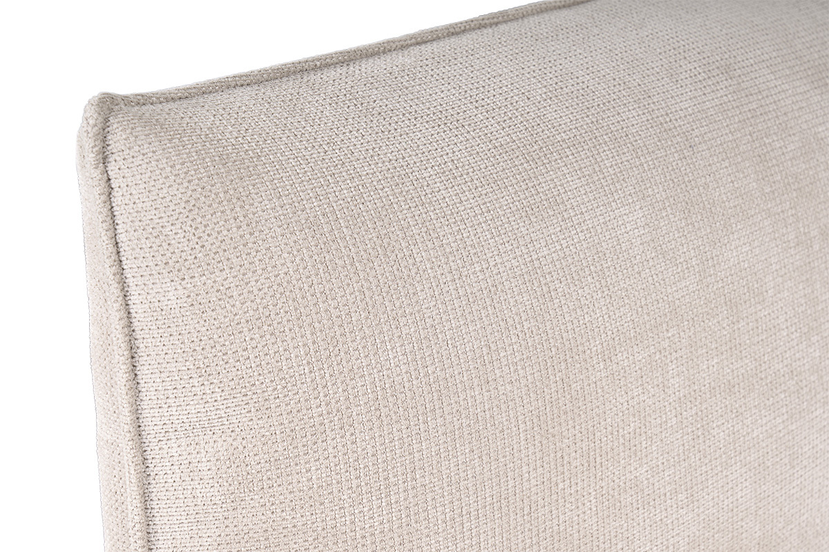 Gros plan sur le tissu chenille beige du lit coffre VIGO.