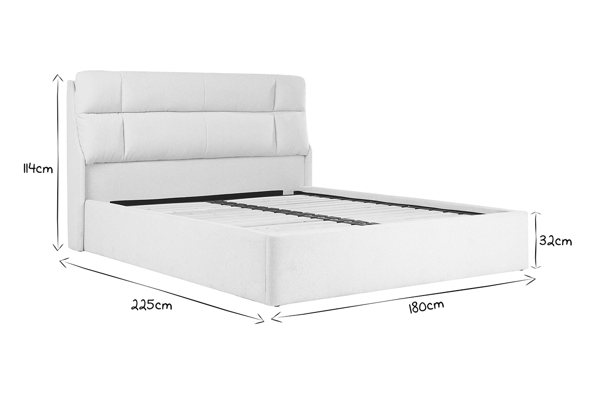 Dimensions du lit HONO 160x200 cm, illustr� en noir et blanc.