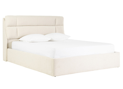 Lit coffre 2 places 160x200 cm en tissu textur&eacute; beige HONO