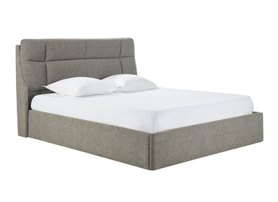 Lit coffre 2 places 160x200 cm en tissu textur&eacute; taupe HONO