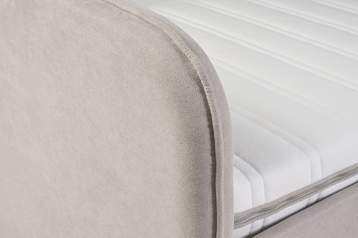 Lit gigogne en tissu taupe 90 x 190 cm EDISON, design �l�gant, extensible, 2 couchages, sans matelas