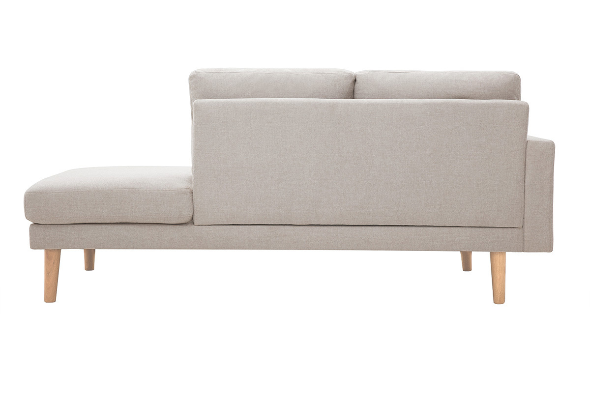 M�ridienne scandinave en tissu effet velours textur� beige et bois clair BERTILLE