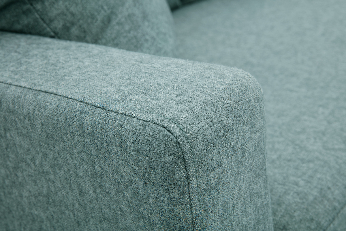 M�ridienne scandinave en tissu vert de gris et bois clair massif L190 cm BERTILLE