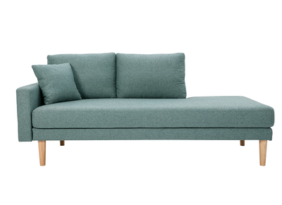 M&eacute;ridienne scandinave en tissu vert de gris et bois clair massif L190 cm BERTILLE